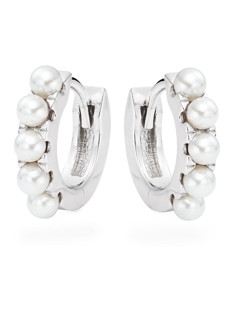 Beaverbrooks Sterling Silver Freshwater Cultured Pearl Huggie Hoop Earrings - Image 2 of 3