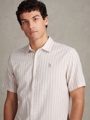 U.S. Polo Assn Natural Linen Blend Summer Stripe Short Sleeve Shirt - Image 1 of 7