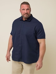 BadRhino Big & Tall Blue Short Sleeve Linen Blend Shirt - Image 1 of 4