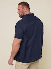 BadRhino Big & Tall Blue Short Sleeve Linen Blend Shirt - Image 3 of 4