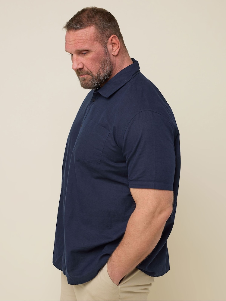 BadRhino Big & Tall Blue Short Sleeve Linen Blend Shirt - Image 4 of 4