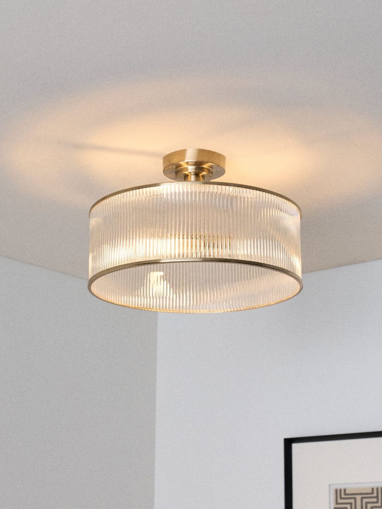 The Set 2 Pack Brass Ribbed Glass 2 Light Flush Ceiling Lights - Image 1 of 2 The Set 2 Pack Brass Ribbed Glass 2 Light Flush Ceiling Lights - Image 1 of 2