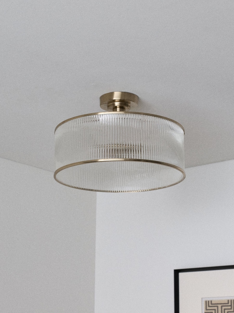 The Set 2 Pack Brass Ribbed Glass 2 Light Flush Ceiling Lights - Image 2 of 2 The Set 2 Pack Brass Ribbed Glass 2 Light Flush Ceiling Lights - Image 2 of 2