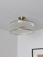 The Set 2 Pack Brass Ribbed Glass 2 Light Flush Ceiling Lights - Image 3 of 4