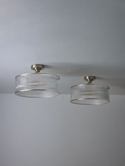The Set 2 Pack Brass Ribbed Glass 2 Light Flush Ceiling Lights - Image 4 of 4
