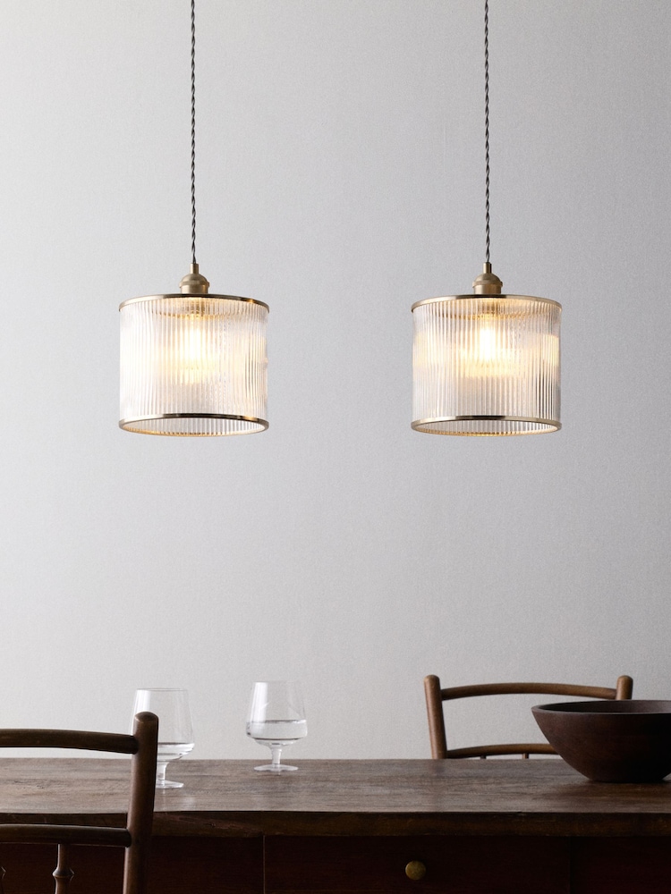 The Set 2 Pack Brass Ribbed Glass Easy Fit Shade Ceiling Lights - Image 2 of 6 The Set 2 Pack Brass Ribbed Glass Easy Fit Shade Ceiling Lights - Image 2 of 6
