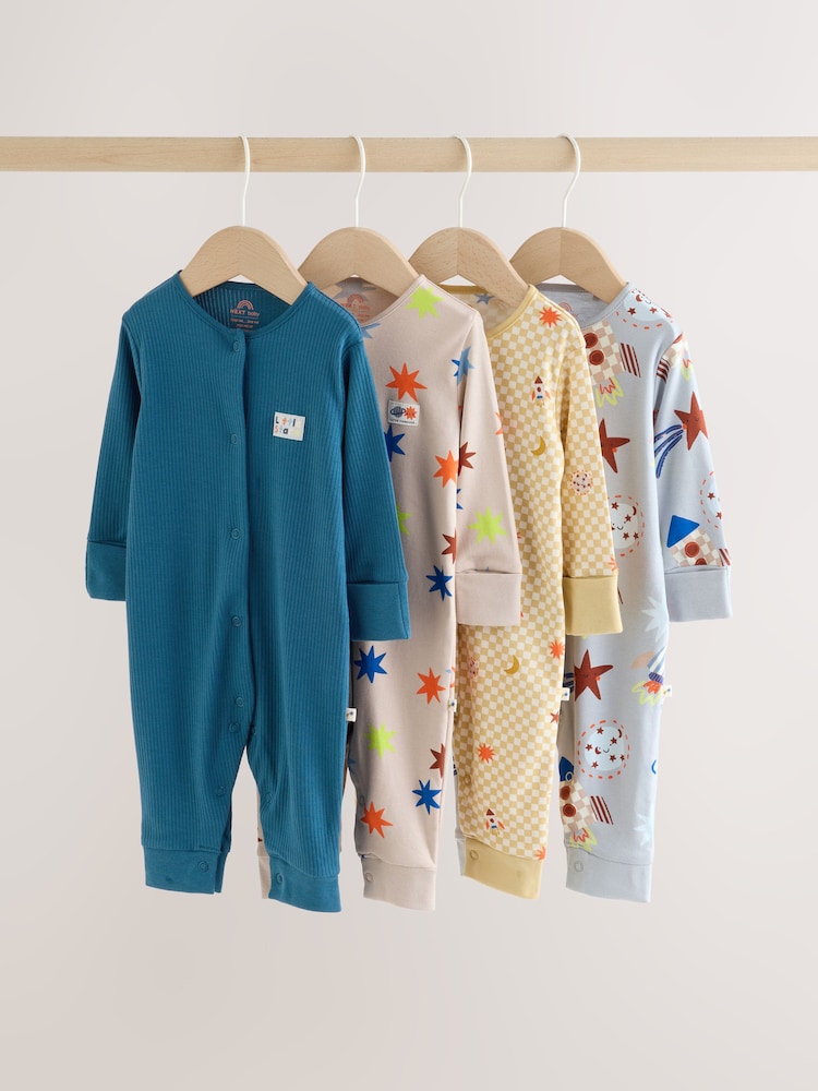Navy/Yellow Space Two Way Zip Sleepsuits 4 Pack (0mths-3yrs) - Image 1 of 14 Navy/Yellow Space Two Way Zip Sleepsuits 4 Pack (0mths-3yrs) - Image 1 of 14