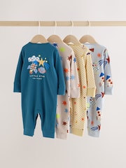 Navy/Yellow Space Two Way Zip Sleepsuits 4 Pack (0mths-3yrs) - Image 6 of 14