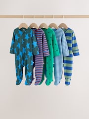 Blue/Green Two Way Zip Baby Sleepsuits 5 Pack (0-2yrs) - Image 1 of 12