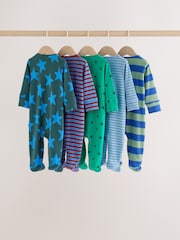 Blue/Green Two Way Zip Baby Sleepsuits 5 Pack (0-2yrs) - Image 2 of 12