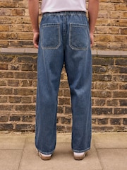 Mid Blue Baggy Fit Elasticated Waist Drawstring Jeans - Image 4 of 9