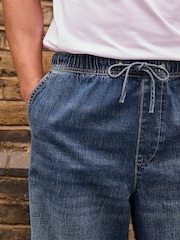 Mid Blue Baggy Fit Elasticated Waist Drawstring Jeans - Image 5 of 9