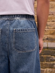 Mid Blue Baggy Fit Elasticated Waist Drawstring Jeans - Image 6 of 9