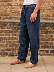Dark Blue Baggy Fit Elasticated Waist Drawstring Jeans - Image 4 of 12