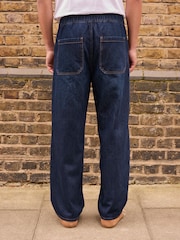 Dark Blue Baggy Fit Elasticated Waist Drawstring Jeans - Image 5 of 12