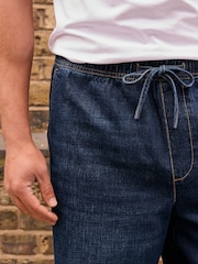 Dark Blue Baggy Fit Elasticated Waist Drawstring Jeans - Image 6 of 12