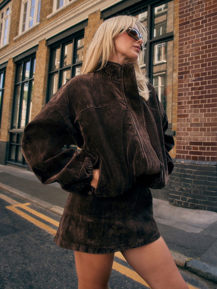 Chocolate Brown N.Premium Flocked Denim Mini Skirt - Image 1 of 7 Chocolate Brown N.Premium Flocked Denim Mini Skirt - Image 1 of 7