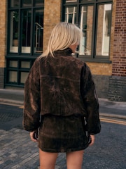 Chocolate Brown N.Premium Flocked Denim Mini Skirt - Image 3 of 7