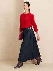 Indigo Blue Pleated Denim Kilt Skirt - Image 1 of 5
