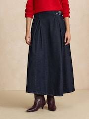 Indigo Blue Pleated Denim Kilt Skirt - Image 3 of 5
