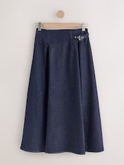 İndiqo Mavi - Pleated Denim Kilt Skirt - 8şəkildən 6 şəkil