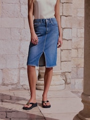 Keski Sininen - Polvipituinen Denim-hame - Kuva 2 / 7