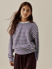 Ecru Stripe Cosy Rib Fitted Waist Top (3-16yrs) - Image 1 of 8