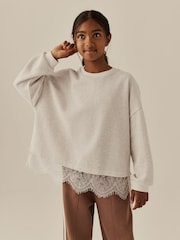 Oatmeal Cosy Rib Lace Hem Sweatshirt (3-16yrs) - Image 1 of 8