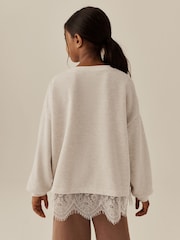 Oatmeal Cosy Rib Lace Hem Sweatshirt (3-16yrs) - Image 3 of 8