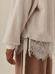 Oatmeal Cosy Rib Lace Hem Sweatshirt (3-16yrs) - Image 4 of 8