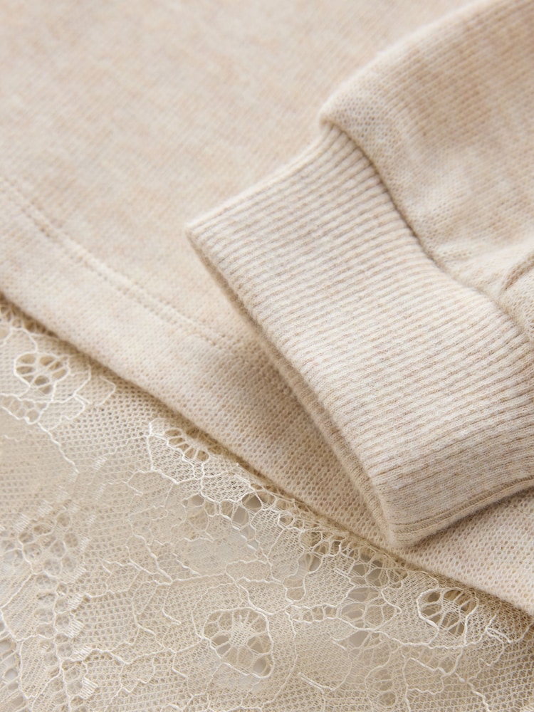 Oatmeal Cosy Rib Lace Hem Sweatshirt (3-16yrs) - Image 8 of 8