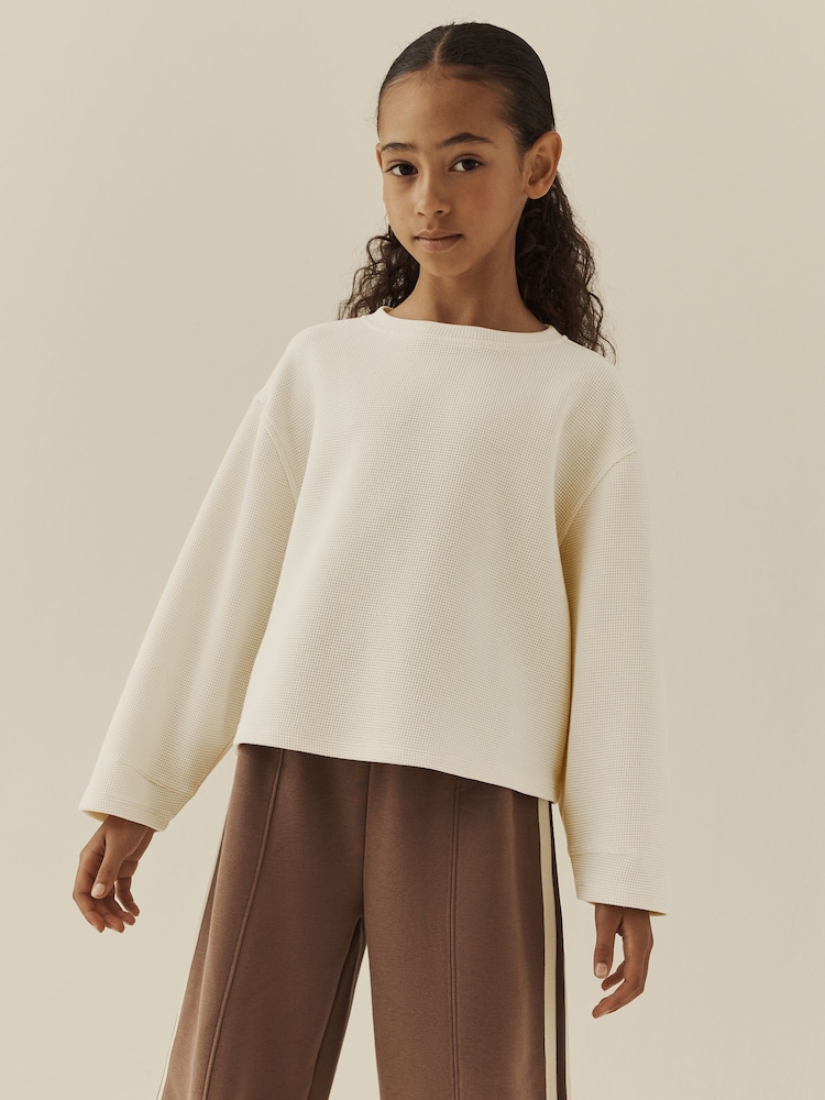 Ecru Long Sleeve Soft Waffle Top (3-16yrs) - Image 1 of 8 Ecru Long Sleeve Soft Waffle Top (3-16yrs) - Image 1 of 8