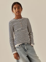 Navy Stripe Long Sleeve Ribbed Henley Top (3-16yrs) - Image 1 of 8