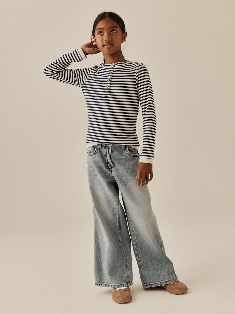 Navy Stripe Long Sleeve Ribbed Henley Top (3-16yrs) - Image 2 of 8 Navy Stripe Long Sleeve Ribbed Henley Top (3-16yrs) - Image 2 of 8