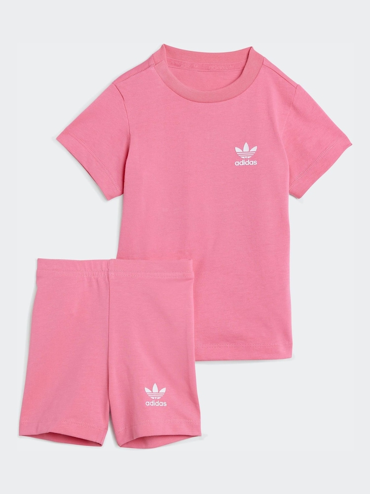 adidas Originals Pink Cycling Top and Shirt Set - Image 1 of 7