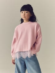 Pink Cosy Rib Lace Hem Sweatshirt (3-16yrs) - Image 1 of 9