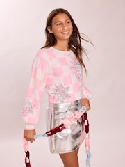 Lipsy Pink Snowflake Cosy Knit Christmas Jumper (5-16yrs) - Image 3 of 5