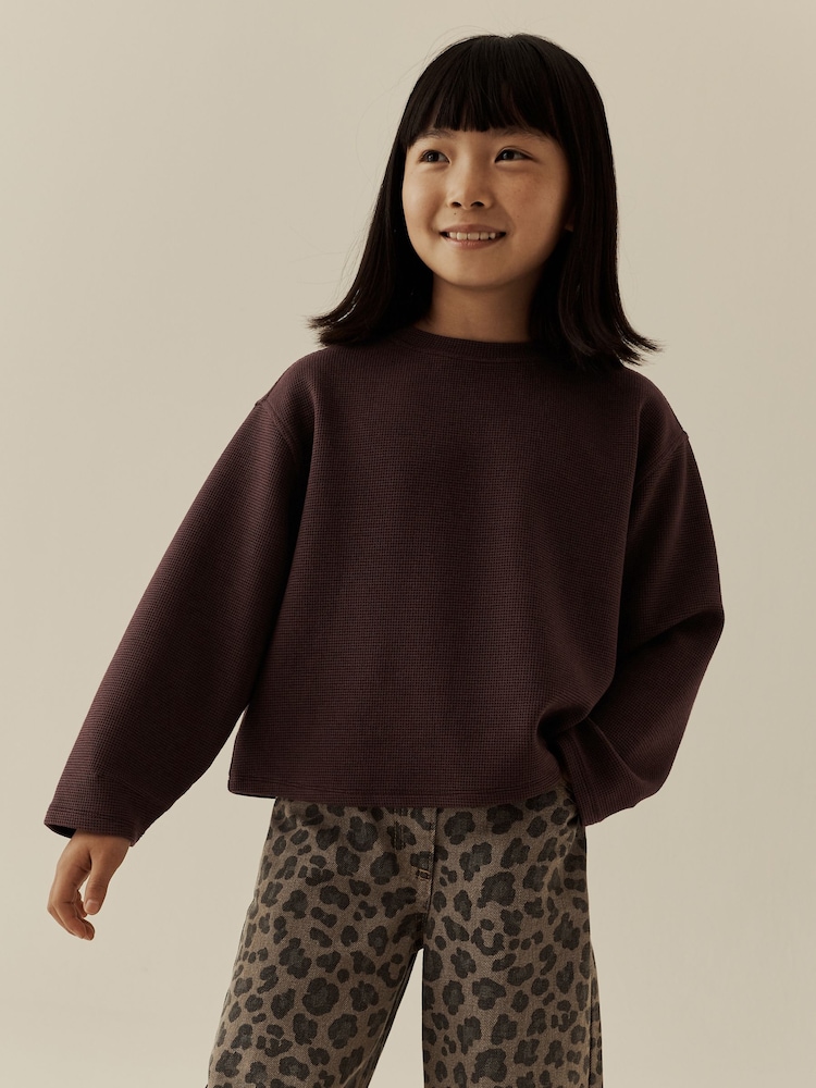 Chocolate Brown Long Sleeve Soft Waffle Top (3-16yrs) - Image 1 of 8 Chocolate Brown Long Sleeve Soft Waffle Top (3-16yrs) - Image 1 of 8