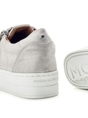 Moda in Pelle Silver Abbee Leather Slab Sole Lace Up Trainers With Zip - Image 4 of 4
