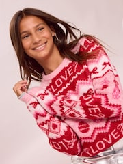 Lipsy Berry Pink Fairisle Cosy Knit Christmas Jumper (5-16yrs) - Image 2 of 5