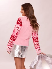 Lipsy Berry Pink Fairisle Cosy Knit Christmas Jumper (5-16yrs) - Image 5 of 5