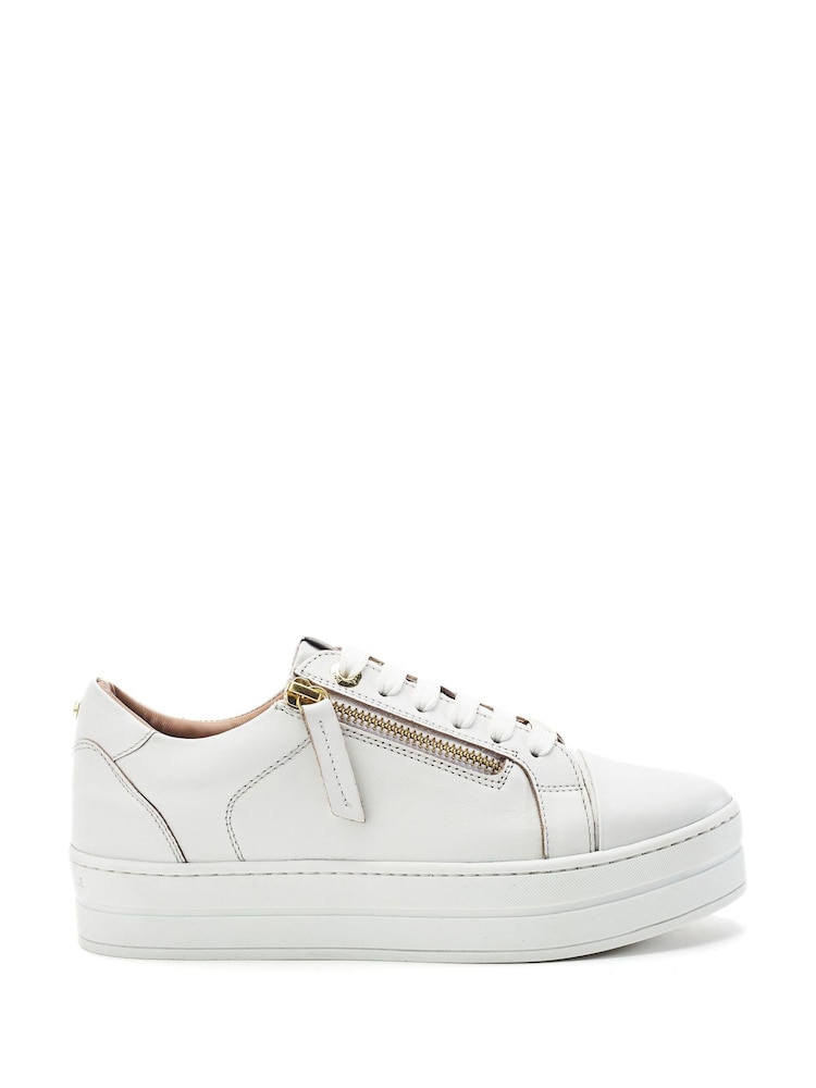 Moda in Pelle White Abbee Leather Slab Sole Lace Up Trainers With Zip - Image 1 of 4 Moda in Pelle White Abbee Leather Slab Sole Lace Up Trainers With Zip - Image 1 of 4