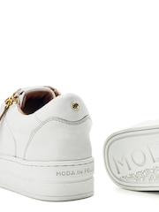 Moda in Pelle White Abbee Leather Slab Sole Lace Up Trainers With Zip - Image 4 of 4