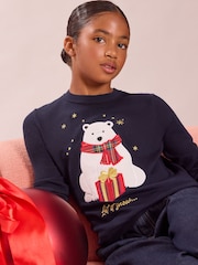 Темно-синий с белым медведем - Lipsy Fine Gauge Knit Christmas Jumper (5-16yrs) - Изображение 1 5