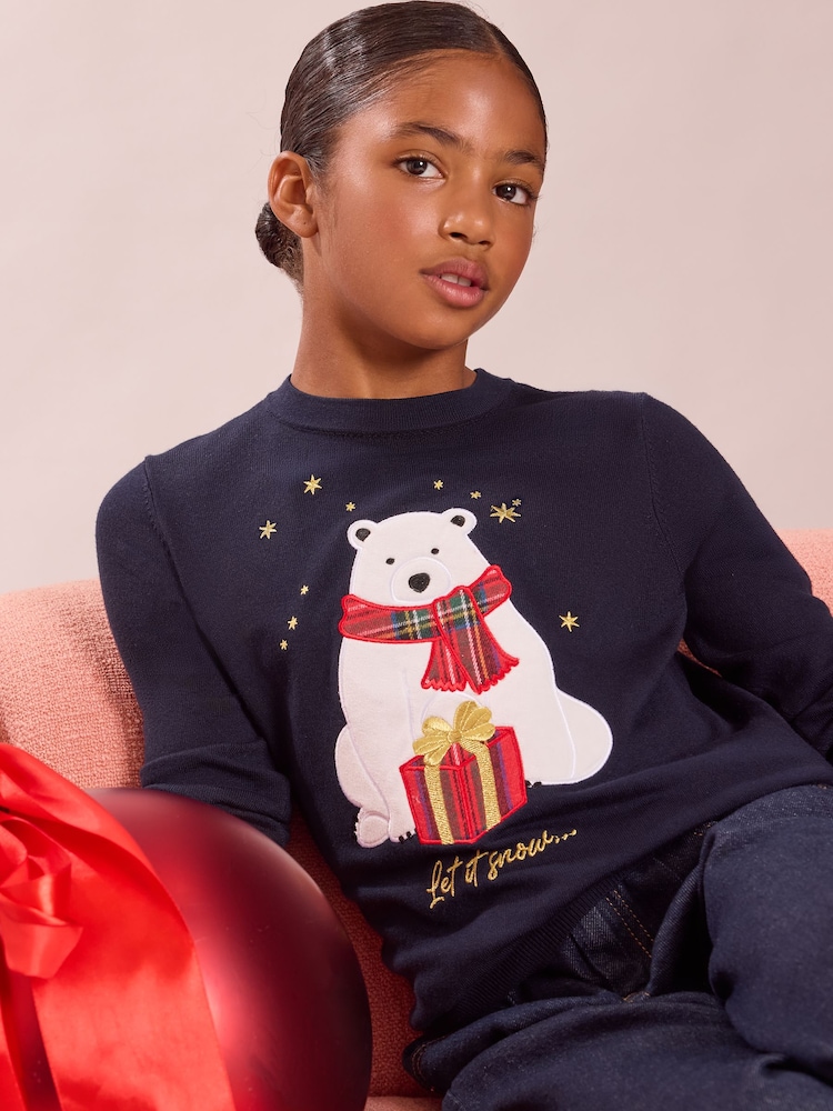 Темно-синий с белым медведем - Lipsy Fine Gauge Knit Christmas Jumper (5-16yrs) - Изображение 1 5
