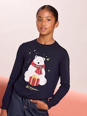 Темно-синий с белым медведем - Lipsy Fine Gauge Knit Christmas Jumper (5-16yrs) - Изображение 4 5