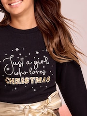 Lipsy Black Christmas Sweat Jumper (5-16yrs) - Image 2 of 6