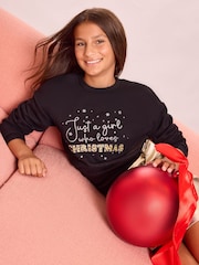 Lipsy Black Christmas Sweat Jumper (5-16yrs) - Image 4 of 6
