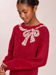Burgundska Crveno Mašna - Lipsy Fluffy Knit Christmas Jumper Dress (5-16yrs) - Slika 3 od 5