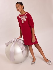 Burgundska Crveno Mašna - Lipsy Fluffy Knit Christmas Jumper Dress (5-16yrs) - Slika 4 od 5